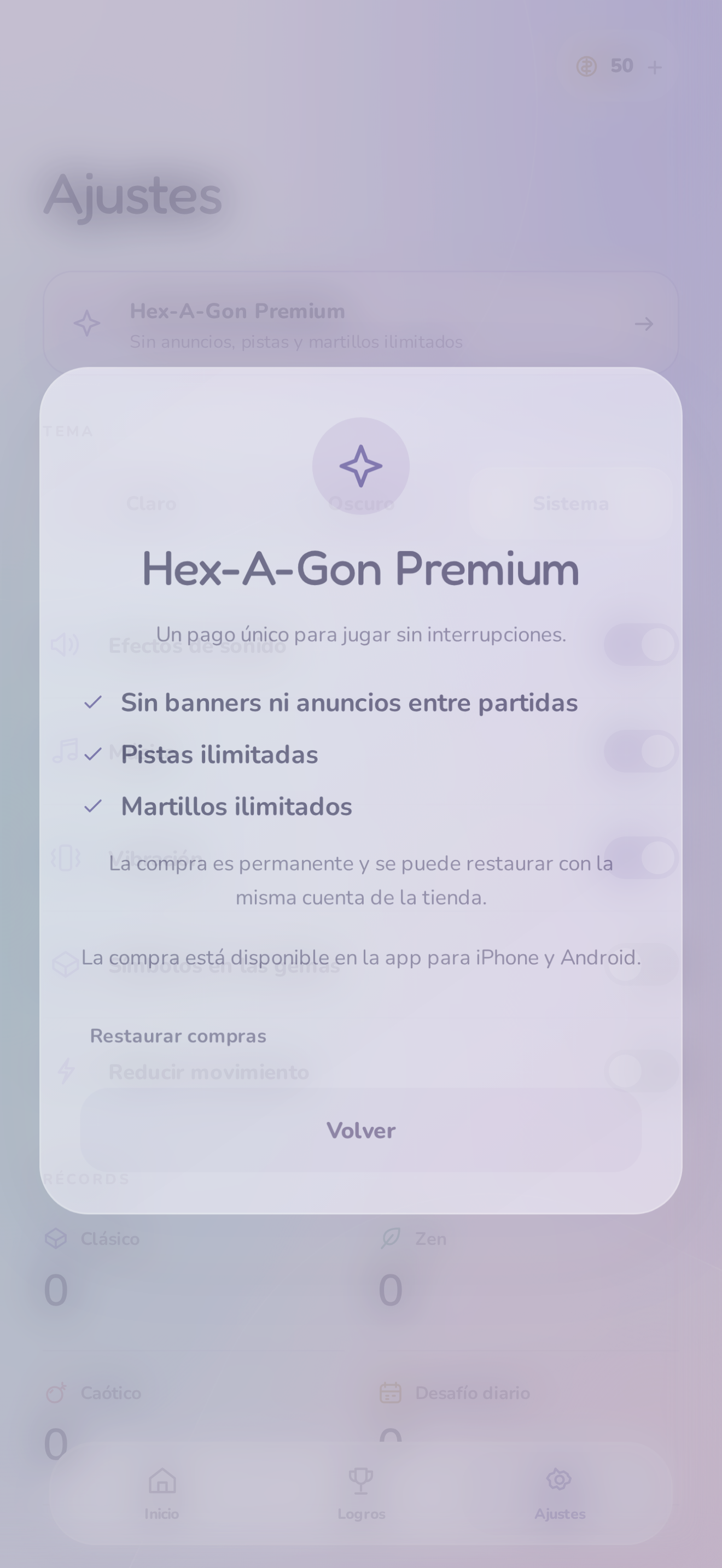 Pantalla de Hex-A-Gon Premium